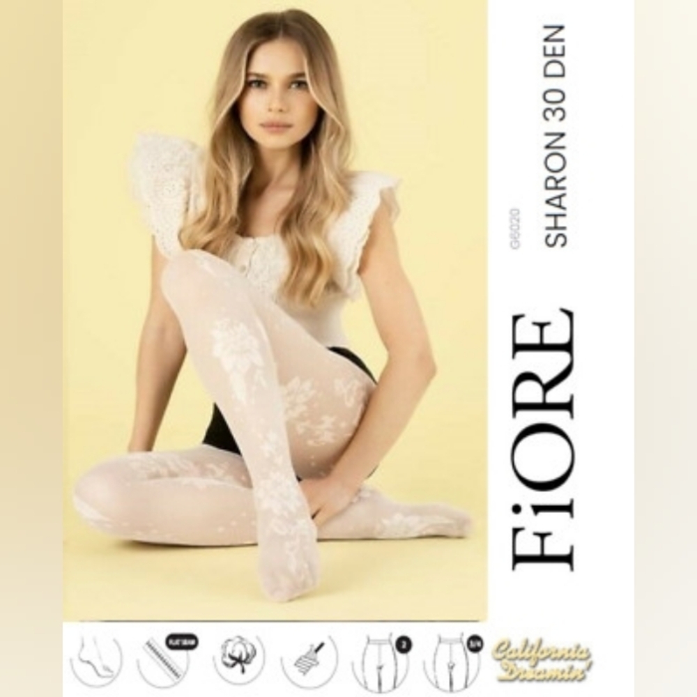 FiORE Sharon 30 Den Off White Floral Tights Beautiful!